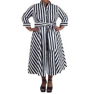 PARI PASSU Black and White Striped Long Sleeve Buttoned Shirt Dress Size C5/20